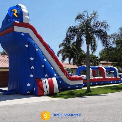 Outdoor Commercial Inflatable Water Slide with USA Flag Style and Super Long Slip Lane