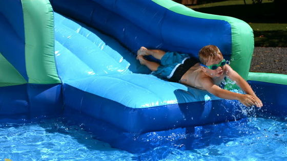 Outdoor Commercial Inflatable Water Slide with USA Flag Style and Super Long Slip Lane