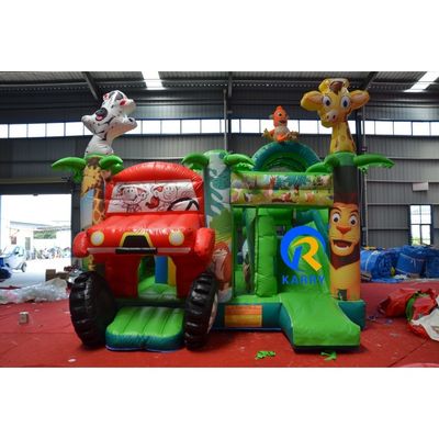 Customized Size Blue Race Car Inflatable Bounce House with Slide Durable and Material