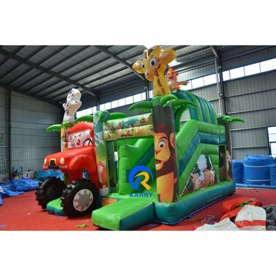 Customized Size Blue Race Car Inflatable Bounce House with Slide Durable and Material