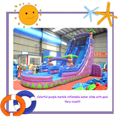 Commercial Inflatable Pool Slides with Colorful Palm Purple Marble Jumping Slide
