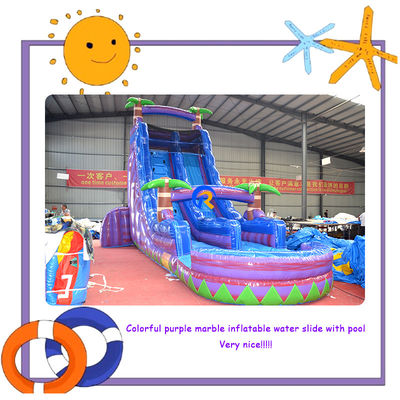 Commercial Inflatable Pool Slides with Colorful Palm Purple Marble Jumping Slide