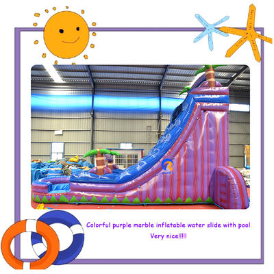 Commercial Inflatable Pool Slides with Colorful Palm Purple Marble Jumping Slide