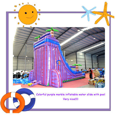 Commercial Inflatable Pool Slides with Colorful Palm Purple Marble Jumping Slide