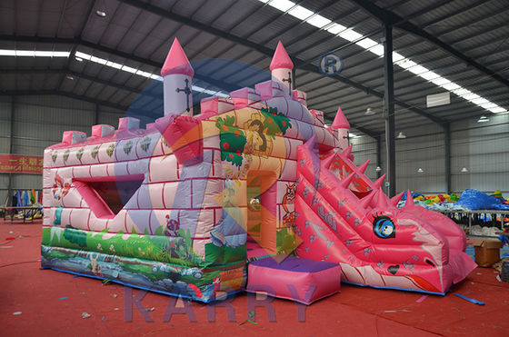 Commercial Pink Fairy Princess Castle Dinosaur Inflatable Bounce House with Slide