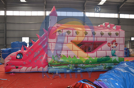 Commercial Pink Fairy Princess Castle Dinosaur Inflatable Bounce House with Slide