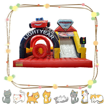Outdoor Inflatable Racing Car Slider Dry Slides Castle Bounce House for Children