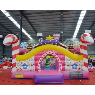 Amusement Inflatable Bouncer with Slide Kids Game Candy Girls Pink Theme Bouncy Jump Castle
