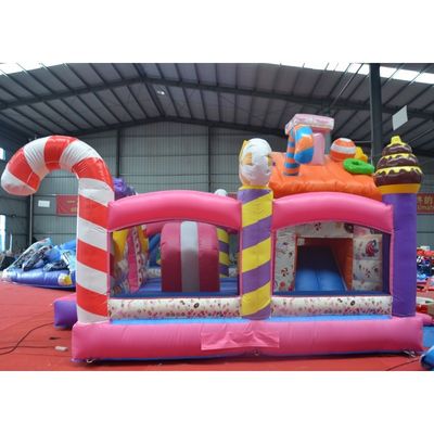 Amusement Inflatable Bouncer with Slide Kids Game Candy Girls Pink Theme Bouncy Jump Castle