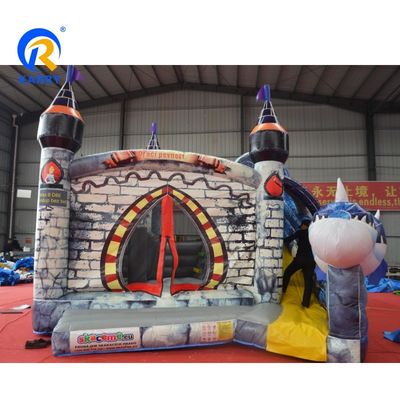 Unisex Custom Colorful PVC Inflatable Bouncy Castle with Slide Big Tusk Dragon Design