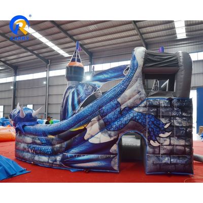 Unisex Custom Colorful PVC Inflatable Bouncy Castle with Slide Big Tusk Dragon Design