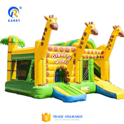 Three Giraffe Slides Combo with Obstacle Air Bounce House Commercial Inflatable