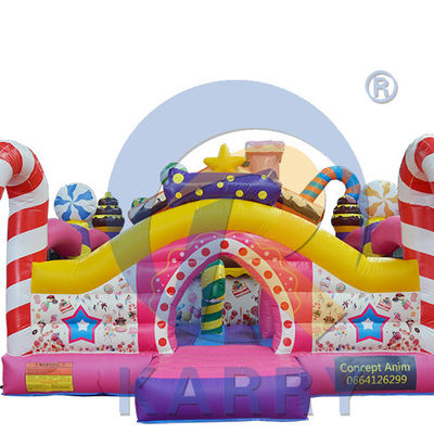 Age Range 5-7 Years Inflatable Candy Bouncy Castle with Small Slide and Obstacle