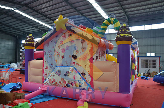 Age Range 5-7 Years Inflatable Candy Bouncy Castle with Small Slide and Obstacle