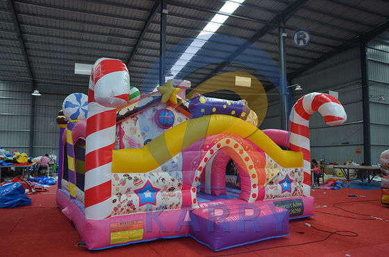Age Range 5-7 Years Inflatable Candy Bouncy Castle with Small Slide and Obstacle
