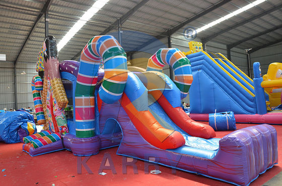 Age Range 5-7 Years Inflatable Candy Bouncy Castle with Small Slide and Obstacle