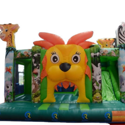 Children's Amusement Park Trampoline with Internal Slide Customized Jungle Lion King