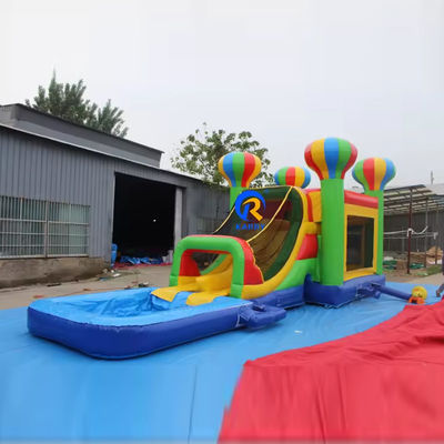 Kids' PVC tarpaulin inflatable castle slide set with colorful balloons and bounce house
