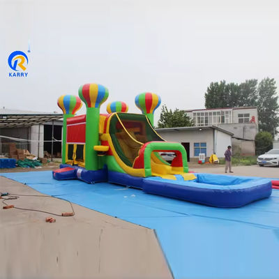 Kids' PVC tarpaulin inflatable castle slide set with colorful balloons and bounce house