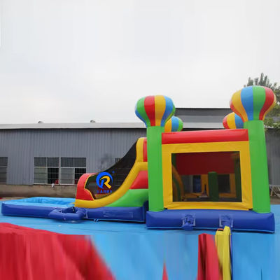 Kids' PVC tarpaulin inflatable castle slide set with colorful balloons and bounce house