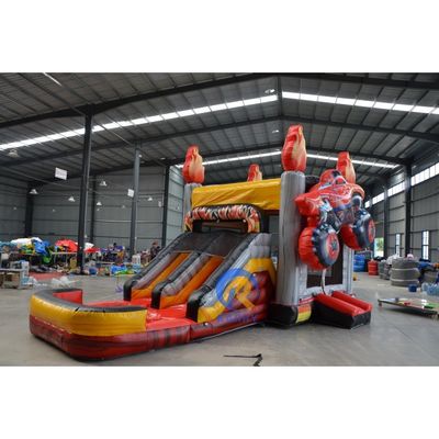 Inflatable Dry Slide Pool Combo with Dual Lane Slide and 3D Racing Theme OEM Accepted
