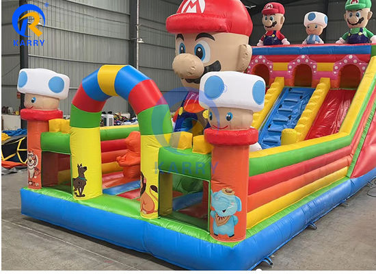 PVC Cartoon Mario Theme Inflatable Amusement Playground Bouncy Bouncer with Slide