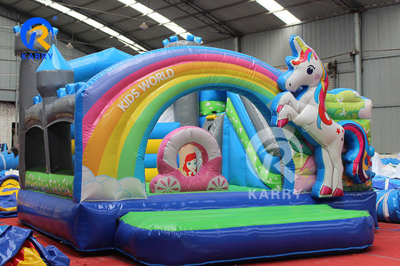 Rainbow PVC Inflatable Trampoline Commercial Unicorn Bouncer with Slide and Blower