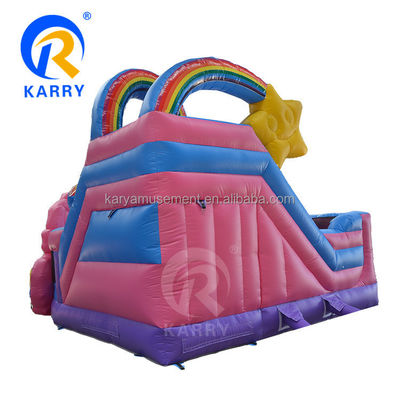 Outdoor Commercial Kid Obstacle Toboggan Inflatable Jump House Unicorn Rainbow Theme
