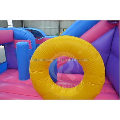 Outdoor Commercial Kid Obstacle Toboggan Inflatable Jump House Unicorn Rainbow Theme