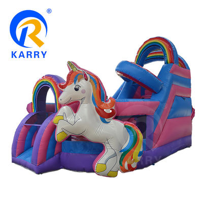 Outdoor Fun Commercial 0.55mm PVC Rainbow Unicorn Inflatable Bouncer with Wet Dry Slide