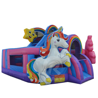 Outdoor Fun Commercial 0.55mm PVC Rainbow Unicorn Inflatable Bouncer with Wet Dry Slide