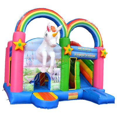 Unisex Rainbow Unicorn Bouncer Castle with Slide Commercial Kids Playhouse Inflatable