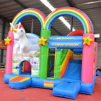 Unisex Rainbow Unicorn Bouncer Castle with Slide Commercial Kids Playhouse Inflatable