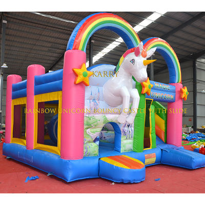 Unisex Rainbow Unicorn Bouncer Castle with Slide Commercial Kids Playhouse Inflatable