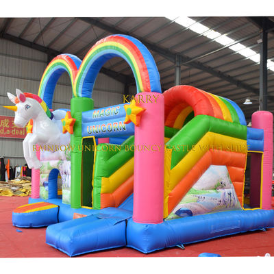 Unisex Rainbow Unicorn Bouncer Castle with Slide Commercial Kids Playhouse Inflatable