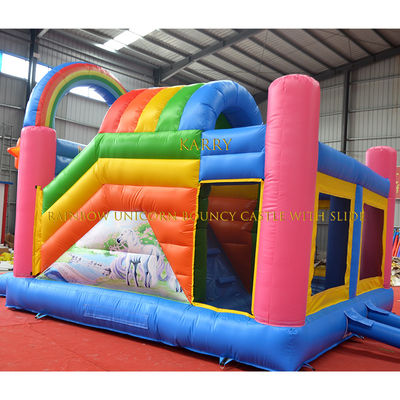 Unisex Rainbow Unicorn Bouncer Castle with Slide Commercial Kids Playhouse Inflatable