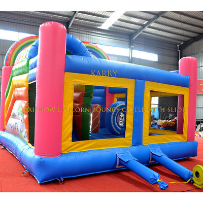 Unisex Rainbow Unicorn Bouncer Castle with Slide Commercial Kids Playhouse Inflatable
