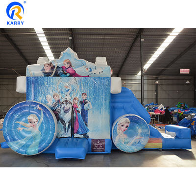 14 Years Up Frozen Wagon Inflatable Bounce House with Slide Popular Cartoon Bouncy Castle