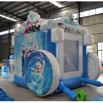 14 Years Up Frozen Wagon Inflatable Bounce House with Slide Popular Cartoon Bouncy Castle