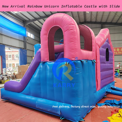 Customized Size Inflatable Houses Bounce House Water Slide with Rainbow Unicorn Design