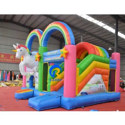 Features Portable Rainbow Unicorn Inflatable Combo for Adult Jumping and Kids Party