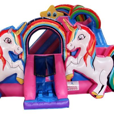Rainbow Double Unicorn Air Trampoline Inflatable Castle Slide Combo H14ft for Party Events
