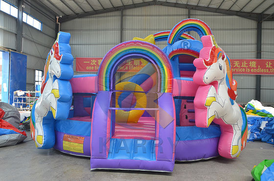 Rainbow Double Unicorn Air Trampoline Inflatable Castle Slide Combo H14ft for Party Events