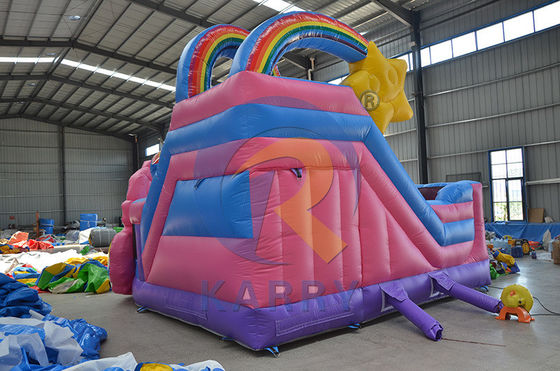 Rainbow Double Unicorn Air Trampoline Inflatable Castle Slide Combo H14ft for Party Events