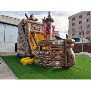 Customized Color Inflatable Trampoline Combo Slide with Wooden Bouncy Castle and Slide