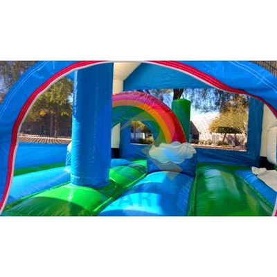 Commercial Rainbow Spotted Unicorn Inflatable Bouncy Castle Combo Slide Acceptable OEM