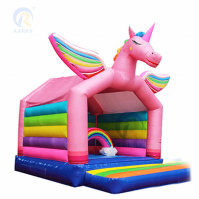 Commercial Rainbow Spotted Unicorn Inflatable Bouncy Castle Combo Slide Acceptable OEM
