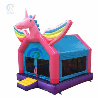 Commercial Rainbow Spotted Unicorn Inflatable Bouncy Castle Combo Slide Acceptable OEM