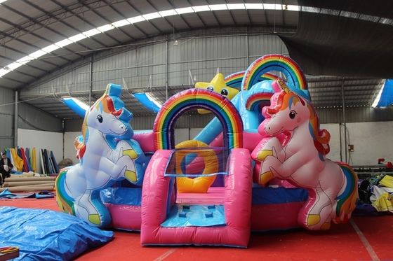 Customized Size 3D Rainbow Unicorn Castle Water Slide Combination Perfect for Parties