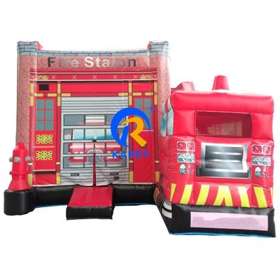 Unisex Kids' Inflatable Fire Station Theme Bouncer House with Jumping Slide Combo